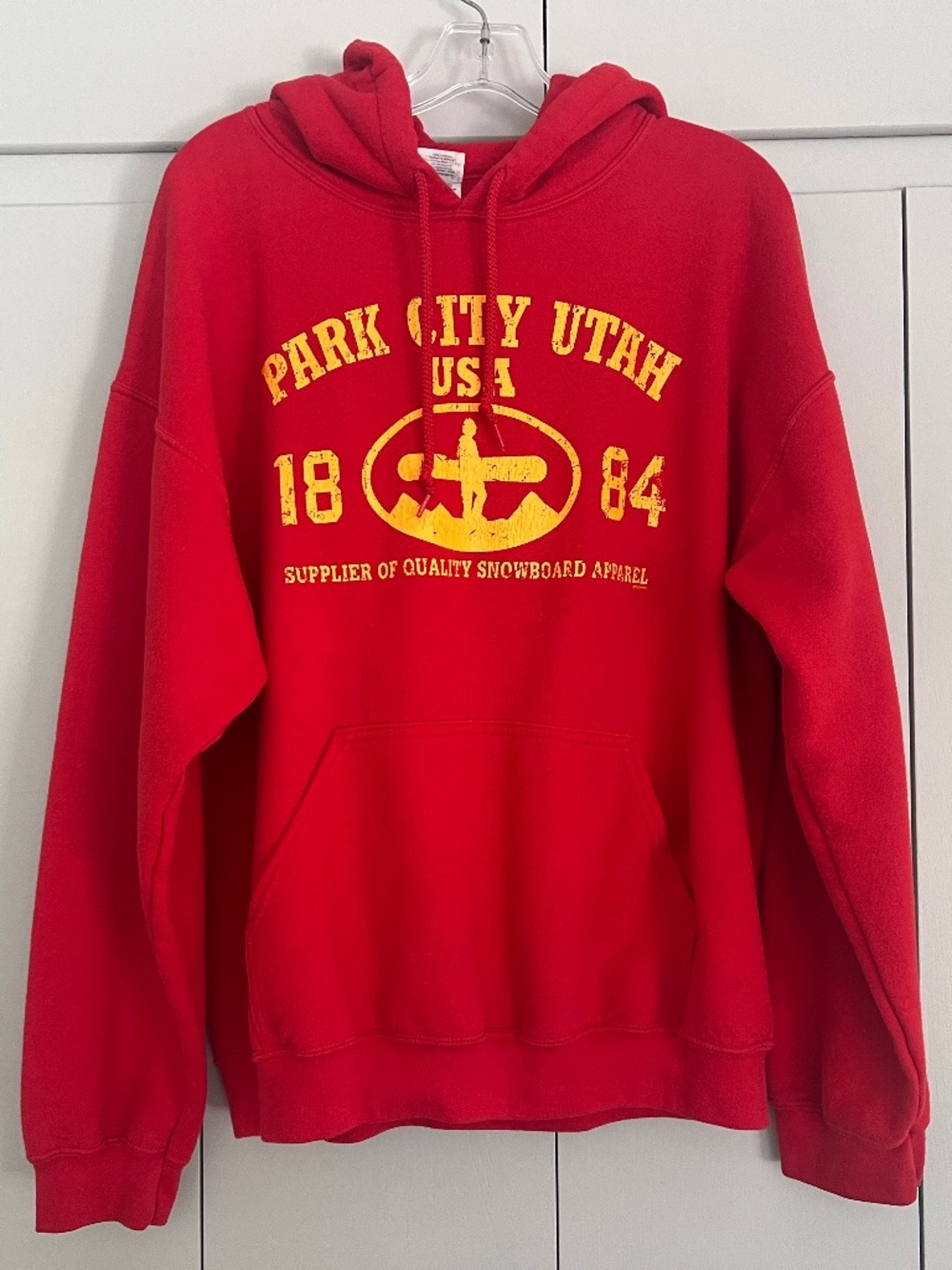Red Park City Utah Snowboard Graphic Pullover Hoodie Sweatshirt L